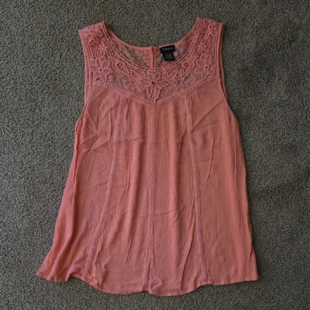 Torrid Coral Lace Yoke Blouse